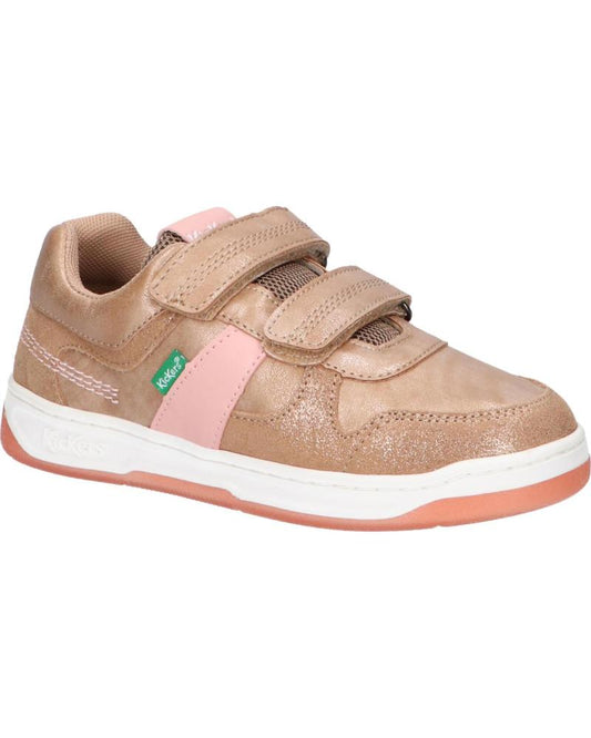 Kickers Kalido Girls' Glitter Beige Pink Velcro Trainers - Easy-Wear Casual Sneakers