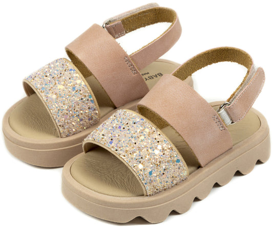 Babywalker Girls' Pink Glitter Leather Baptismal Sandals for Special Occasions