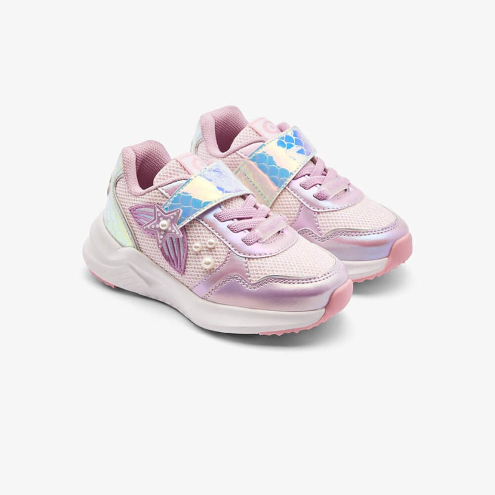 Pink Mermaid Light‑Up Kids Sneakers with Velcro Closure