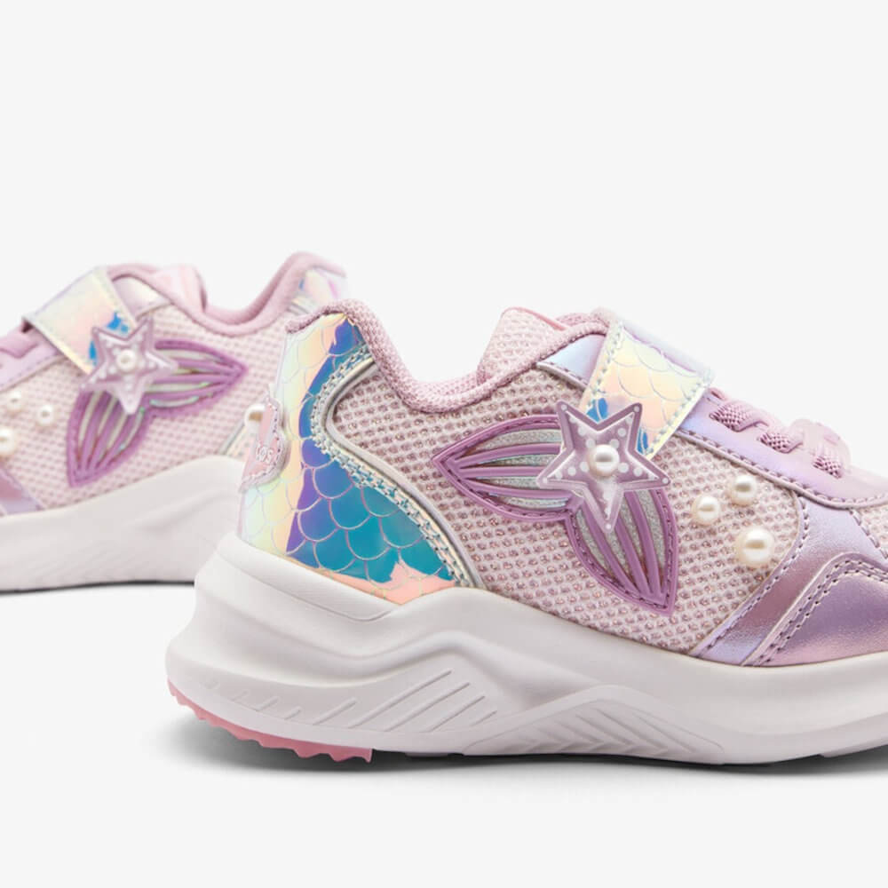 Pink Mermaid Light‑Up Kids Sneakers with Velcro Closure