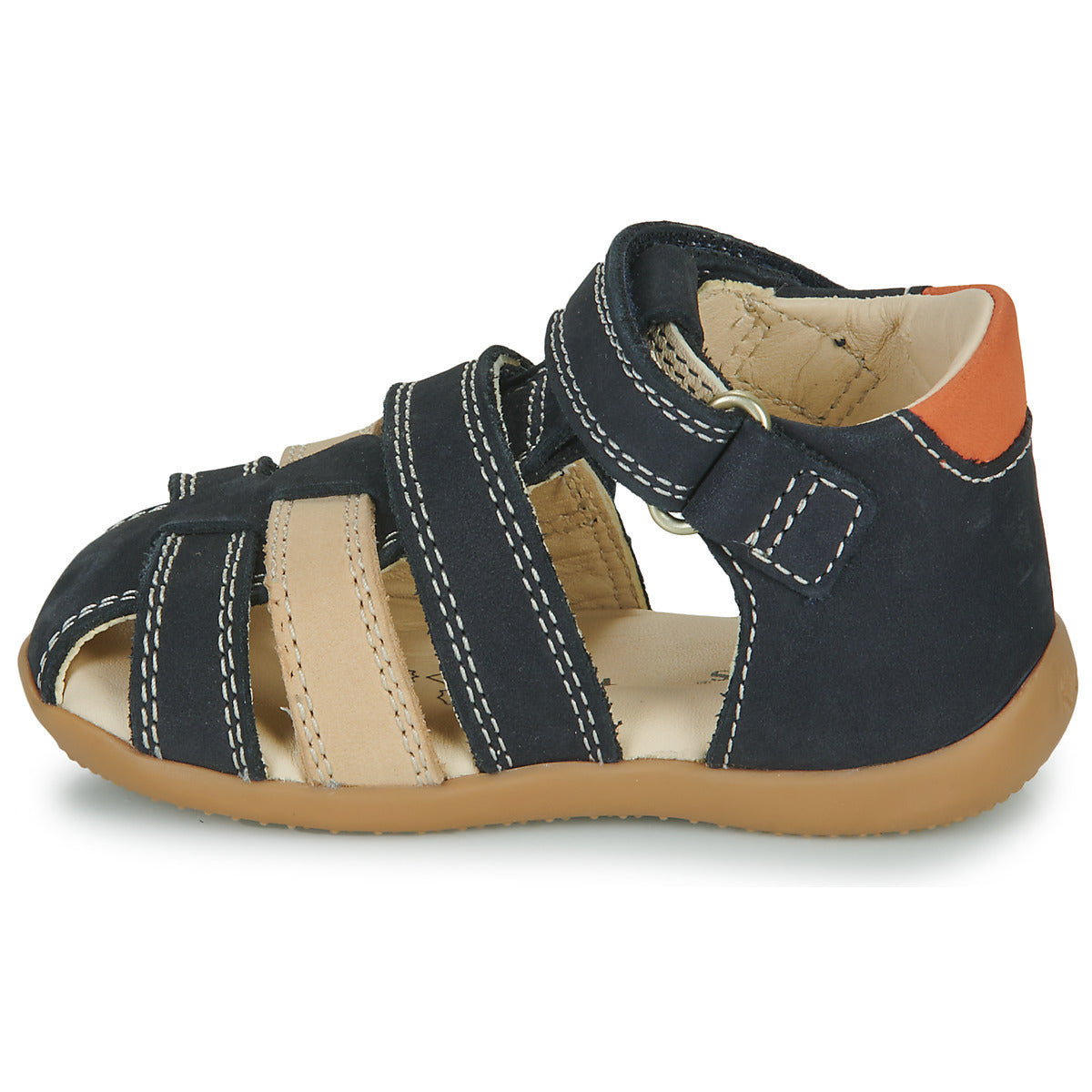 Kickers Bipod Anatomical Navy Blue Leather Sandals for Boys with Velcro