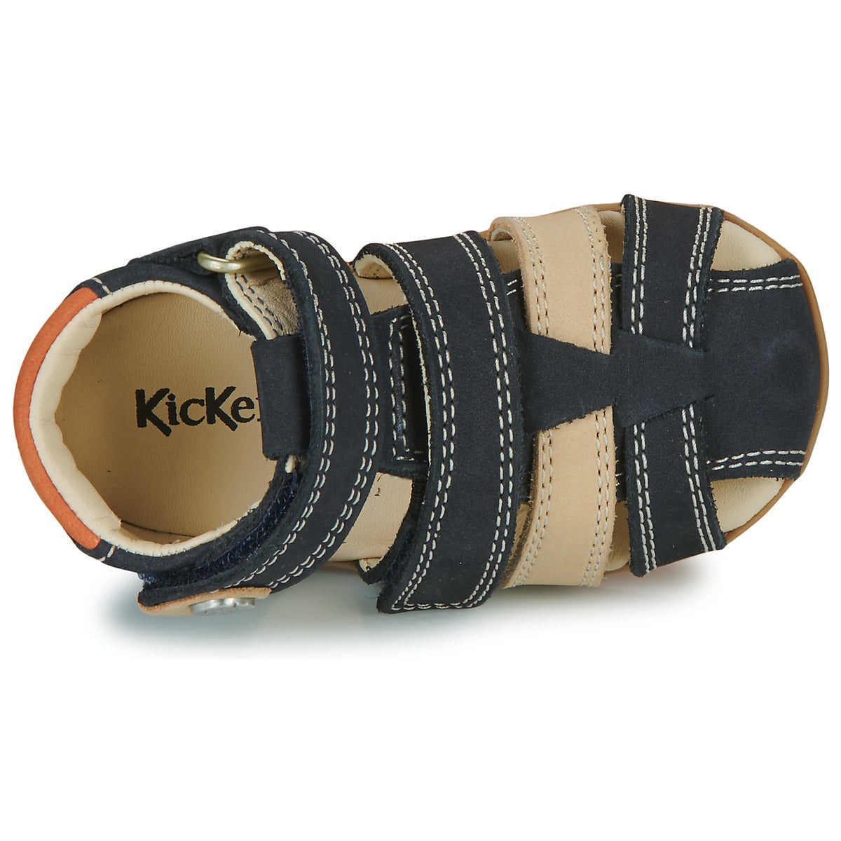 Kickers Bipod Anatomical Navy Blue Leather Sandals for Boys with Velcro