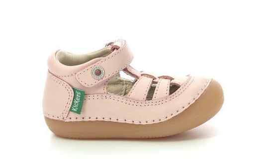 Kickers Sushy Girls' Pink Leather Strap Sandals with Velcro Closure