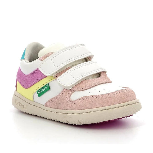 Kickers Kids White Anatomic Hook-and-Loop Sneakers for Comfortable Play