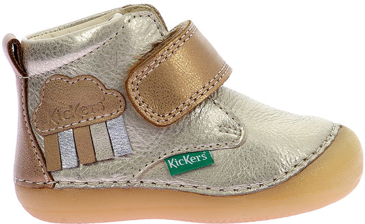 Kickers Sabio Leather Kids Velcro Boots - Beige, Comfortable Support