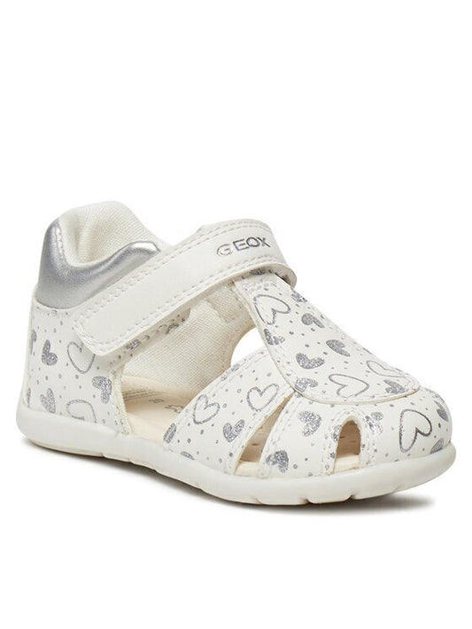 Geox Kids' Elthan Breathable White Sandals with Velcro Closure - B451QC054AJC0007