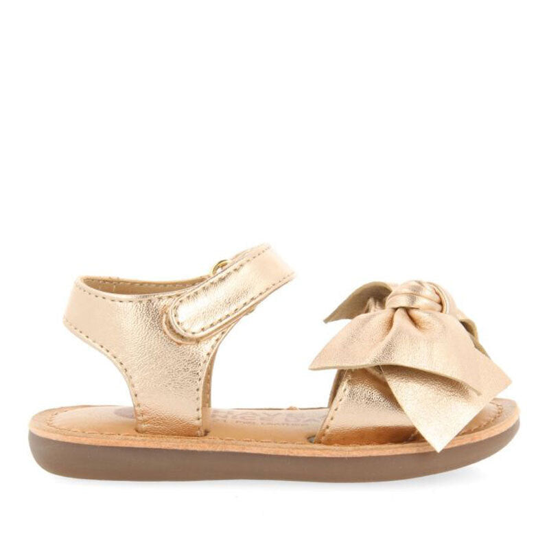 Gioseppo Girls' Rose Gold Leather Sandals with Bow and Velcro Closure