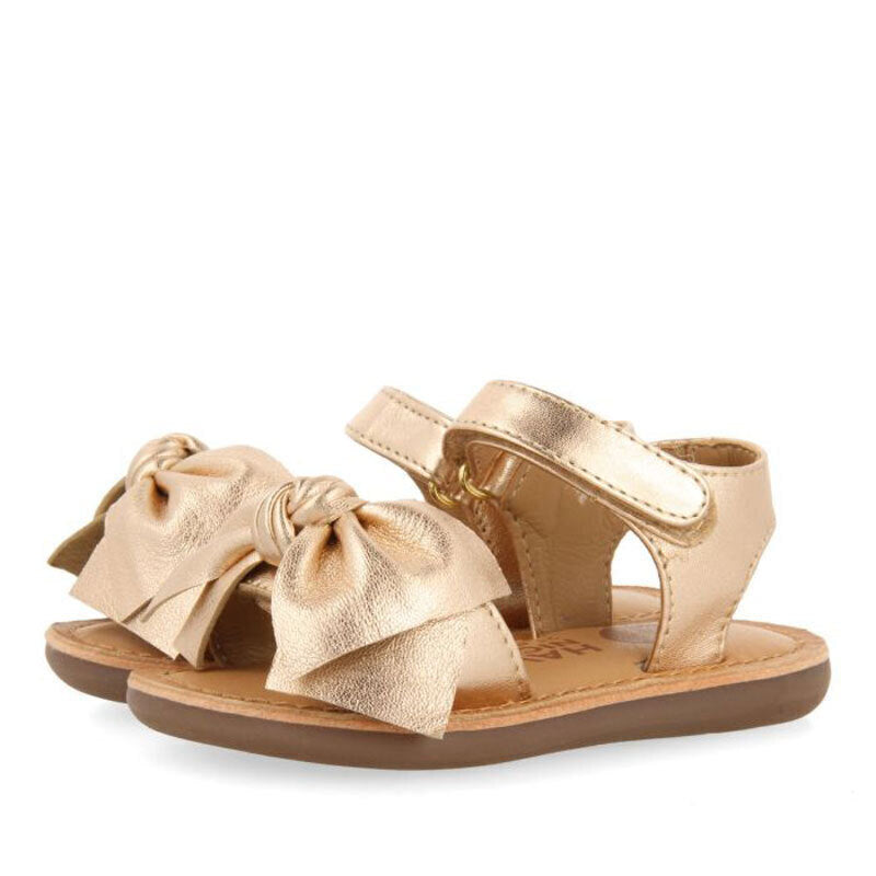 Gioseppo Girls' Rose Gold Leather Sandals with Bow and Velcro Closure