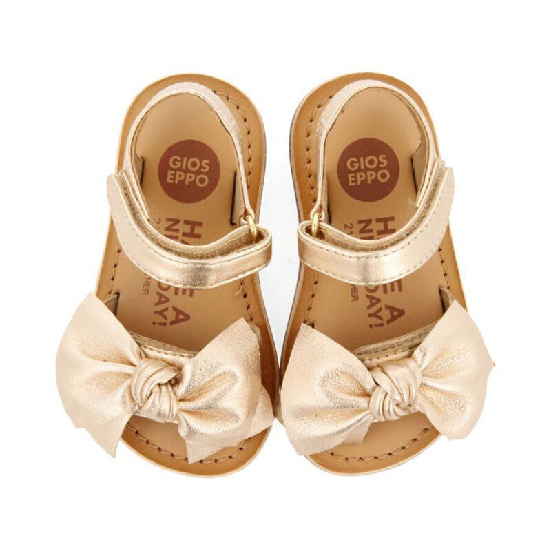 Gioseppo Girls' Rose Gold Leather Sandals with Bow and Velcro Closure