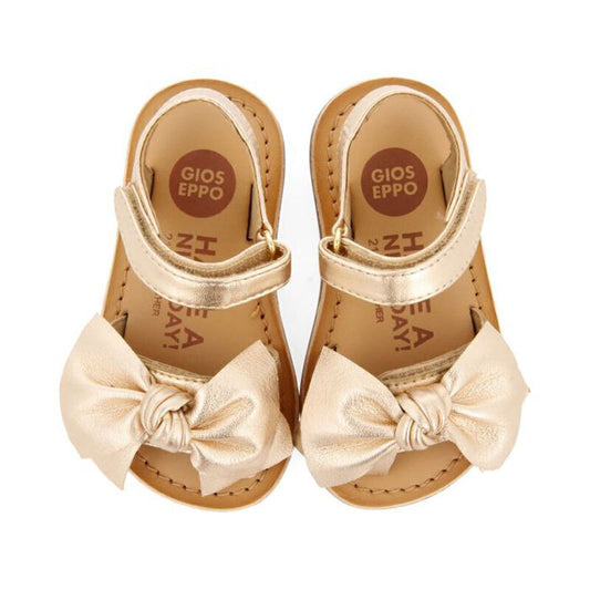Gioseppo Girls' Rose Gold Leather Sandals with Bow and Velcro Closure