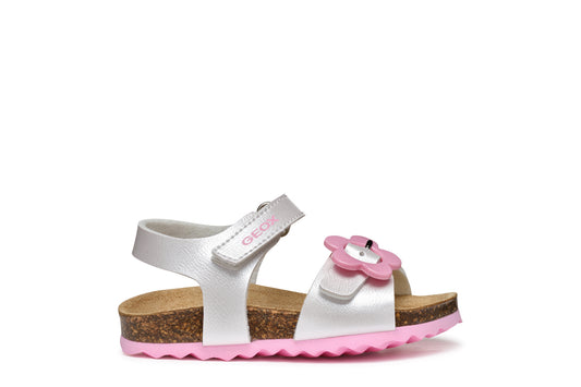Geox Chalki White Kids' Breathable Leather Sandals - Flexible Hook-and-Loop Closure