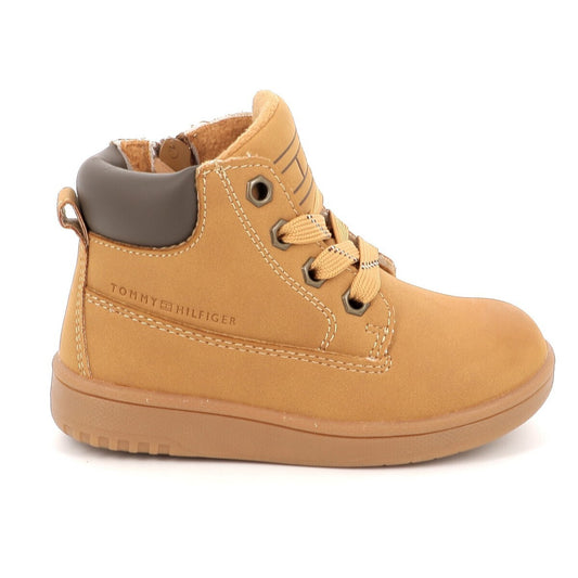 Tommy Hilfiger Kids' Brown Lace-Up Boots: Warm Fleece Lined Synthetic Leather