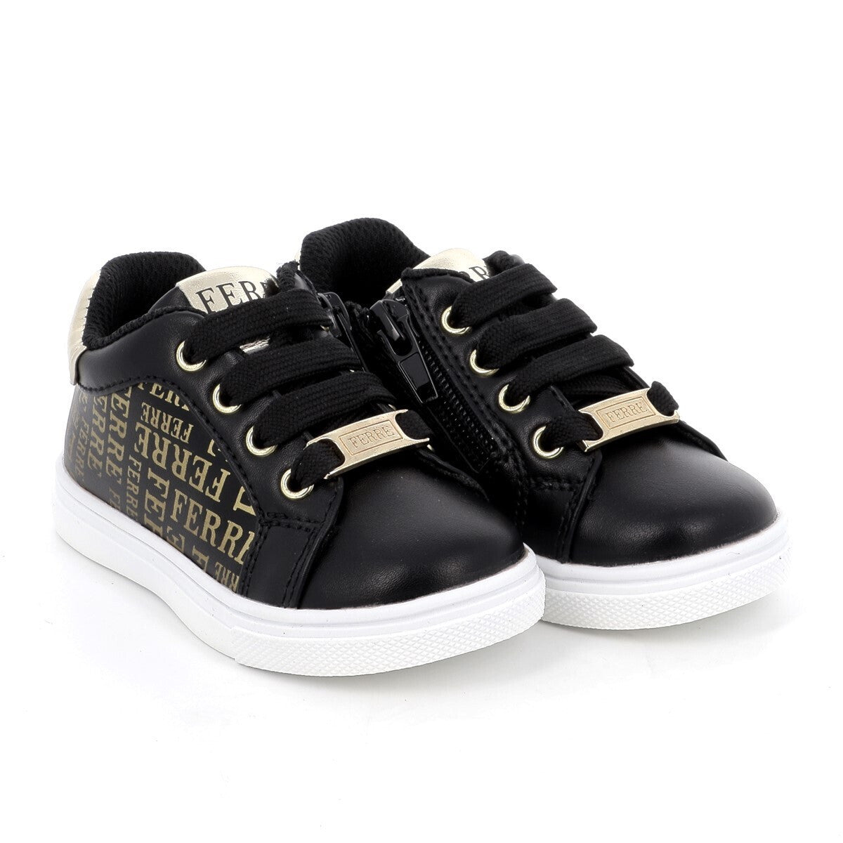 Gianfranco Ferre Girls' Anatomic Black Sneakers with Gold Accents - FB-350