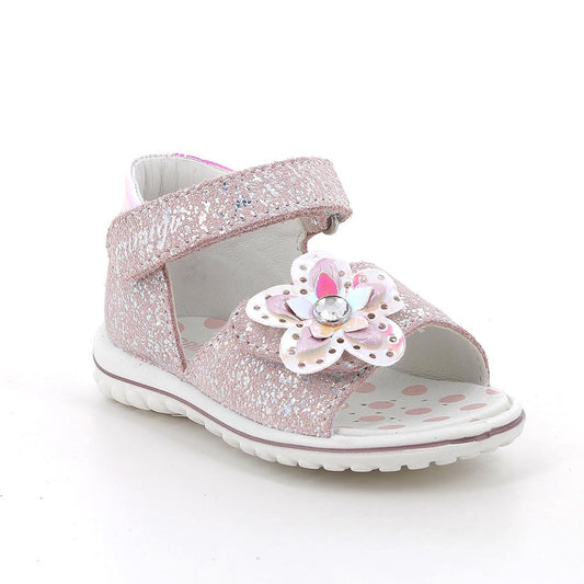 Girls' First Steps Pink Leather Sandals with Floral Design and Velcro Closure