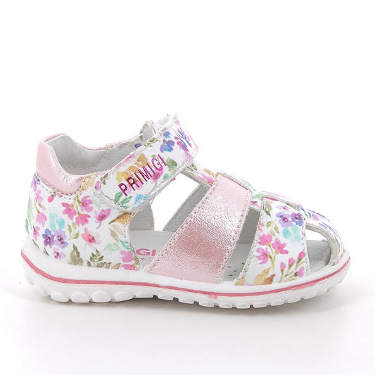 Girls' White & Pink Floral Velcro Sandals - Comfortable Summer Footwear