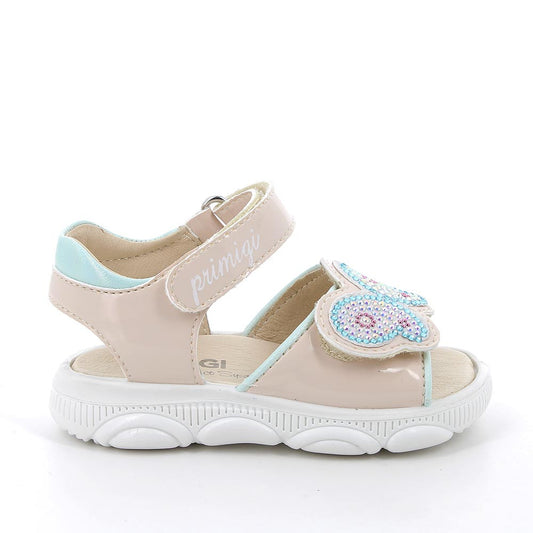 Girls' Beige Velcro Sandals with Rhinestones, Padded Ankle, Comfy Cushioned Sole