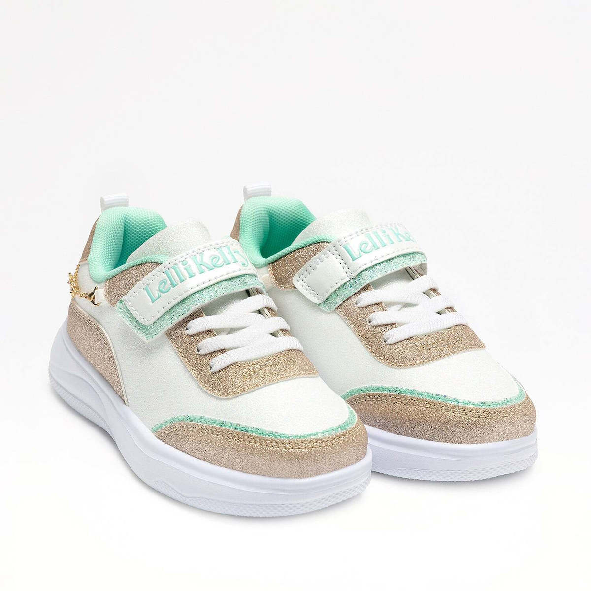 Lelli Kelly Gioello White Junior Girl Sneaker with Glitter Chain 5629