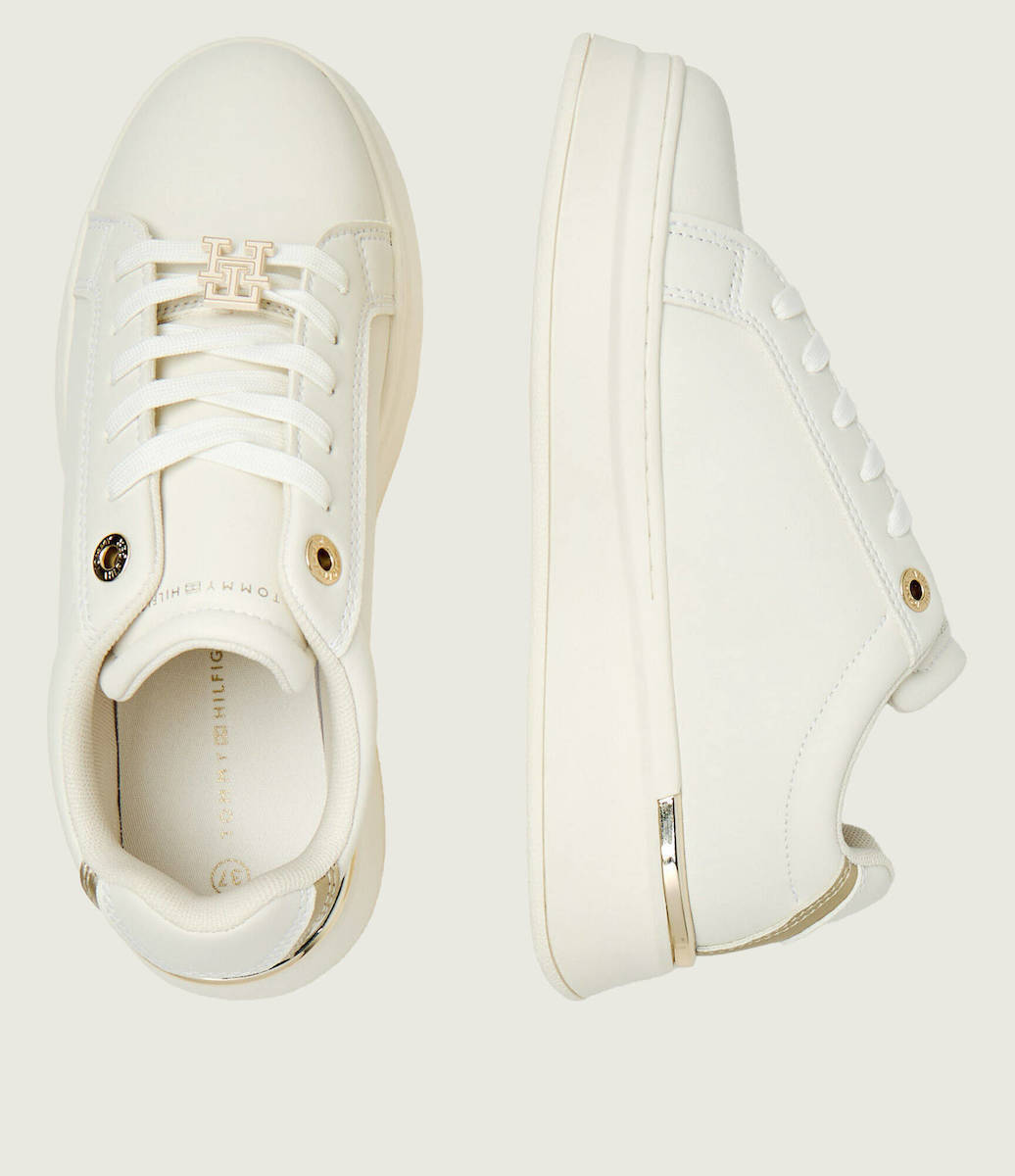 Tommy Hilfiger Monogram Metallic Trim Off White/Gold Sneakers T3A9-34252