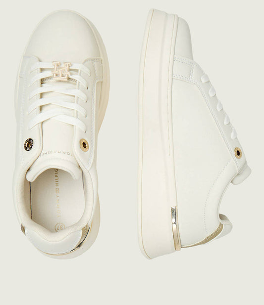 Tommy Hilfiger Monogram Metallic Trim Off White/Gold Sneakers T3A9-34252