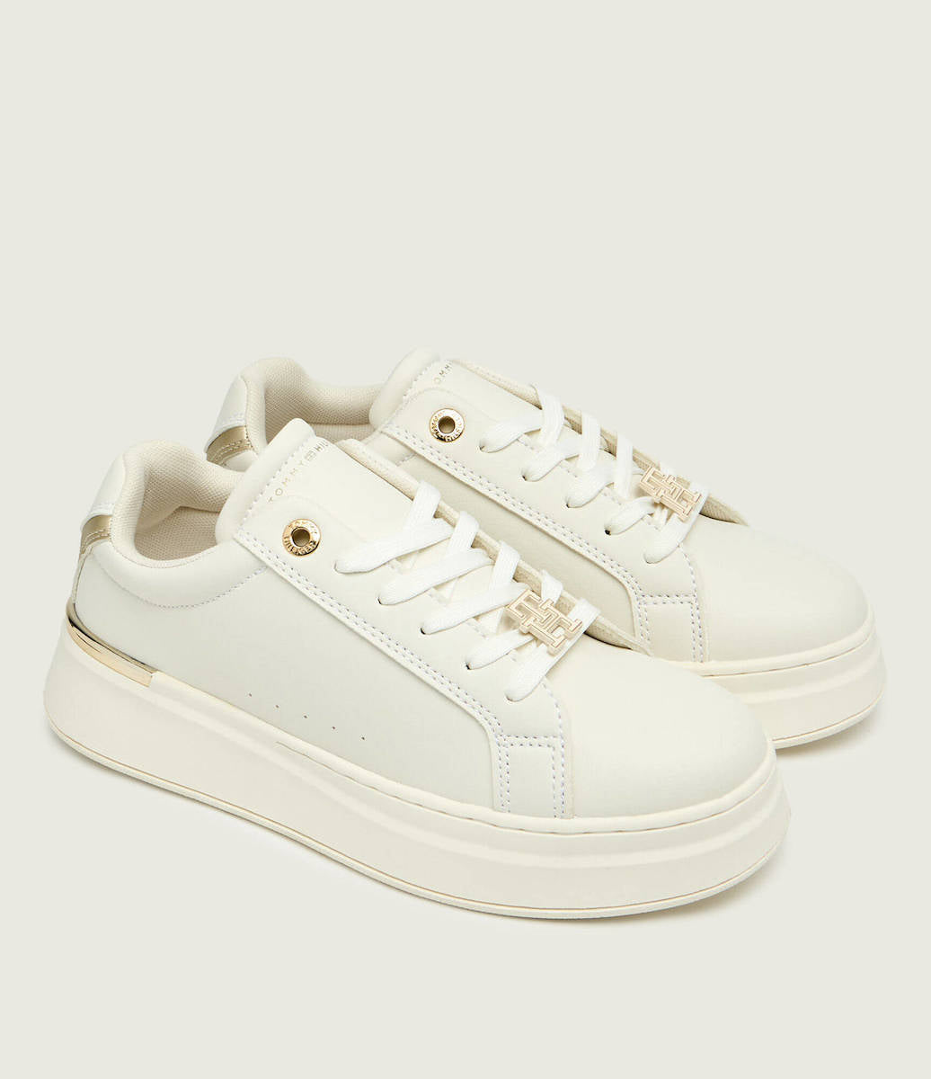 Tommy Hilfiger Monogram Metallic Trim Off White/Gold Sneakers T3A9-34252