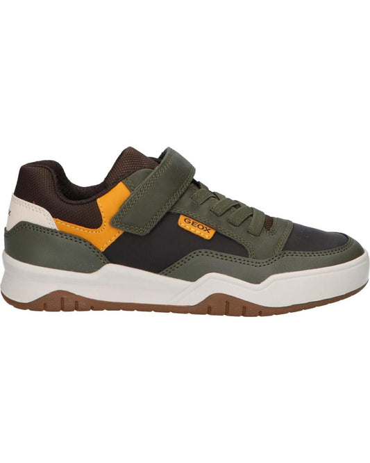 GEOX Perth J367RE Boys' Breathable Casual Trainers - Dark Green & Yellow