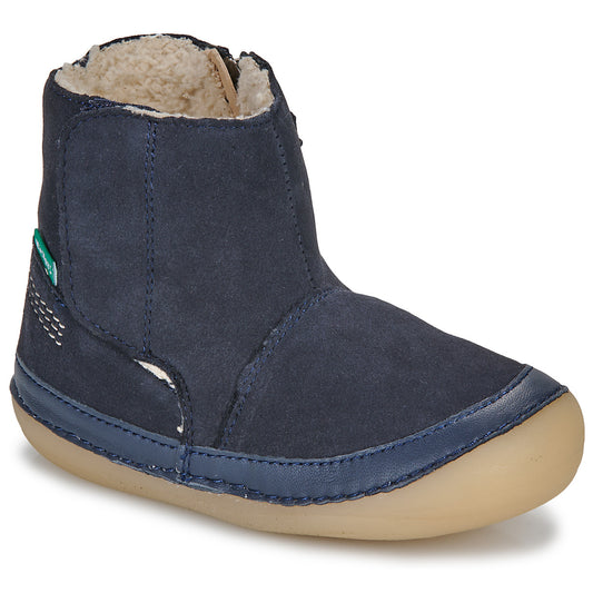 Kickers SOKIFAUNE Kids' Durable Leather Mid Boots - Marine Blue Comfort Shoes