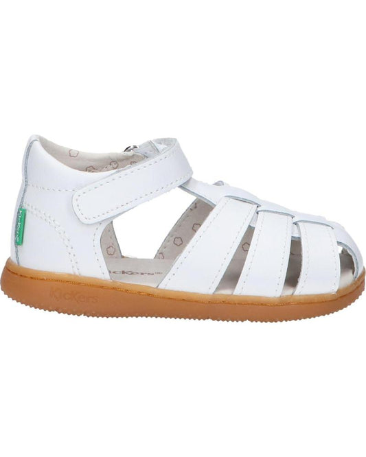 Kickers Flo Action White Leather Kids' Velcro Sandals – Durable, Comfortable, Play-Ready