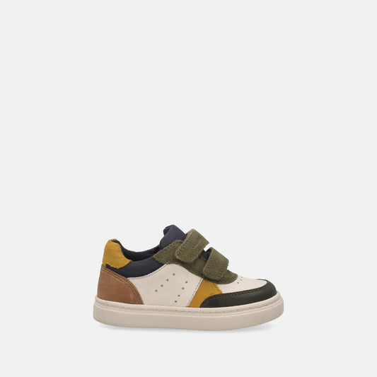 Geox Nashik Ivory Green boys' Breathable Leather Sneakers B465NC