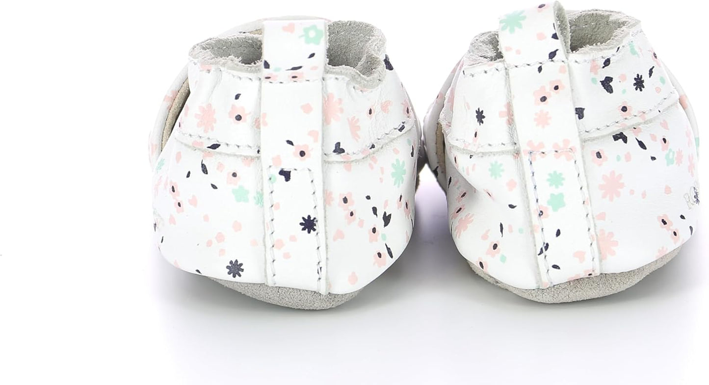 Robeez Girls Sandiz White Floral Leather Slip-On Slipper