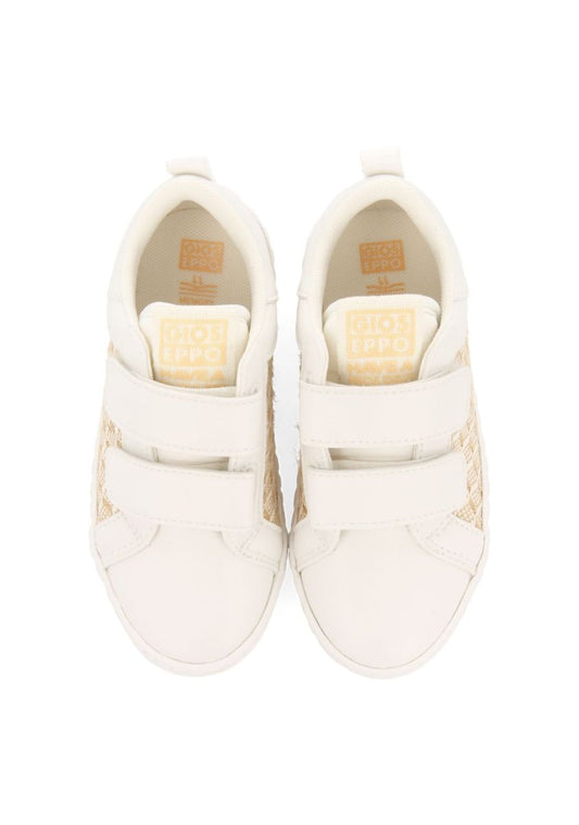White Raffia Print Sneakers for Kids: Lightweight, Breathable, Podologic Certified Comfort