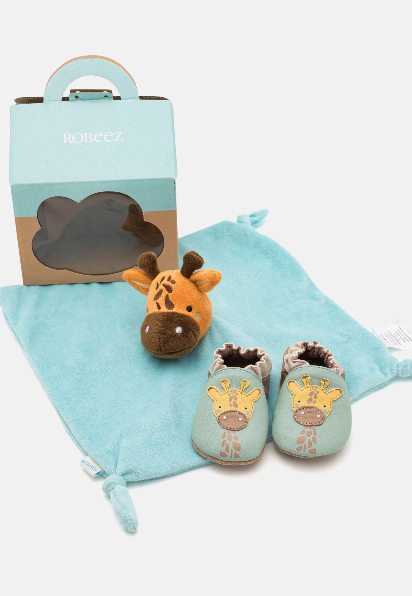 Robeez Unisex Baby First Steps Gift Set - Leather Giraffe Shoes & Toy