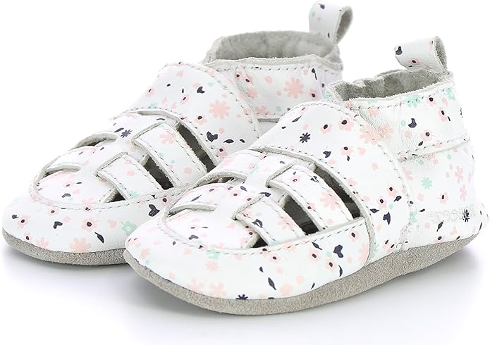 Robeez Girls Sandiz White Floral Leather Slip-On Slipper
