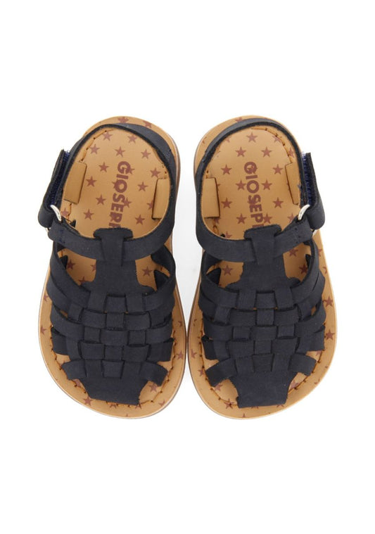 Gioseppo Harrah Navy Blue Leather Crab-Style Sandals for Baby's First Steps