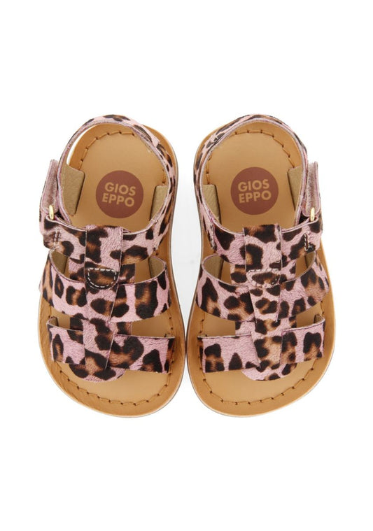 Leather Roman Sandals with Animal Print for Babies - Generac Pink