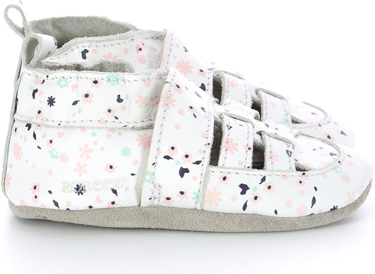 Robeez Girls Sandiz White Floral Leather Slip-On Slipper