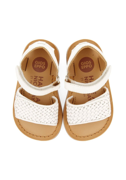 Baby Athena White Leather Sandals: Braided Strap, Adjustable Closure, Padded Insole
