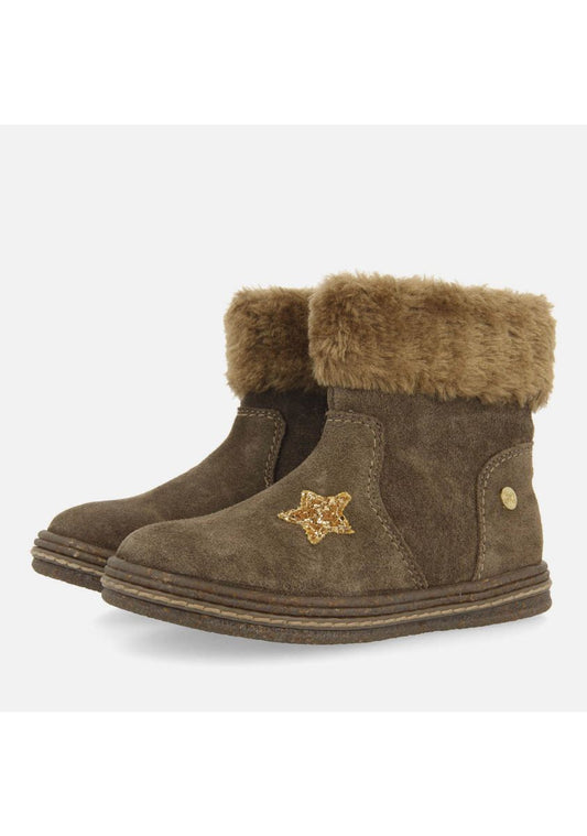 Taupe Suede Leather Ankle Boots with Glitter and Fur Lining