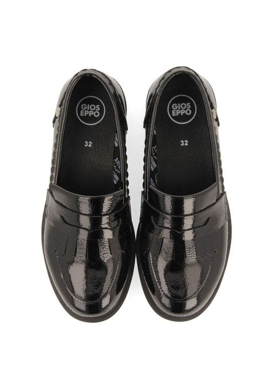 Elegant Black Patent Effect Loafers with Tassel Detail and Microfiber Insole