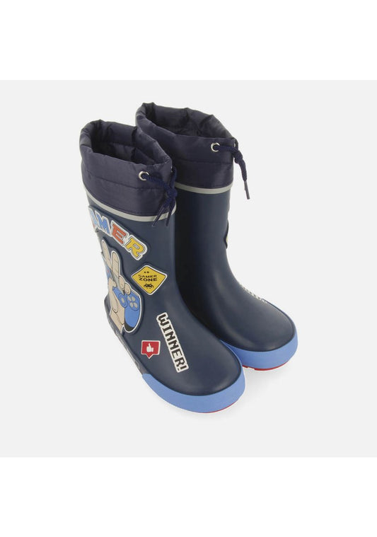 Gioseppo "Bussende" Dark Blue Gamer Patches Rubber Rain Boots for Kids