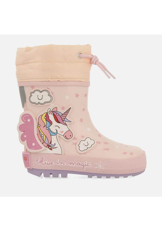 Whimsical Unicorn Pink Rubber Boots with Fancy Patches and Non-Slip Sole
