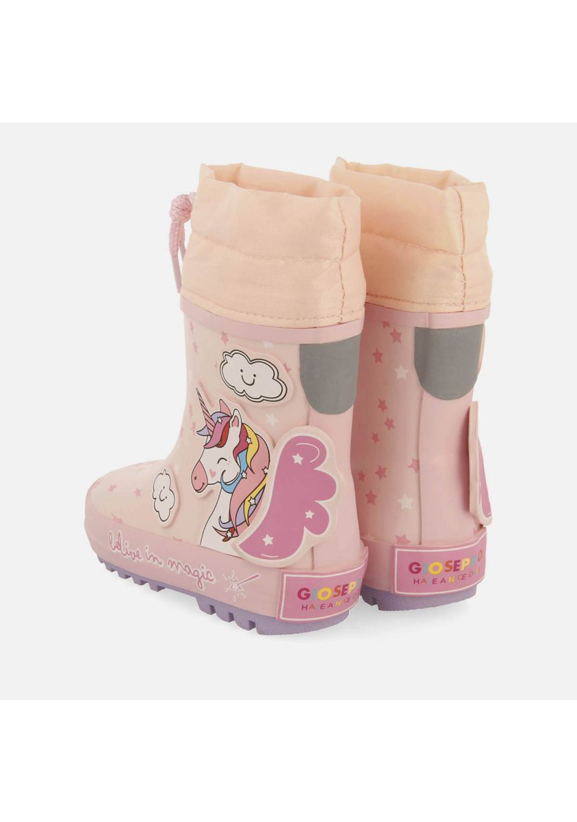 Whimsical Unicorn Pink Rubber Boots with Fancy Patches and Non-Slip Sole