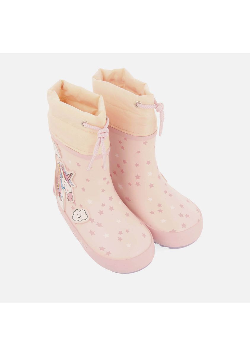 Whimsical Unicorn Pink Rubber Boots with Fancy Patches and Non-Slip Sole