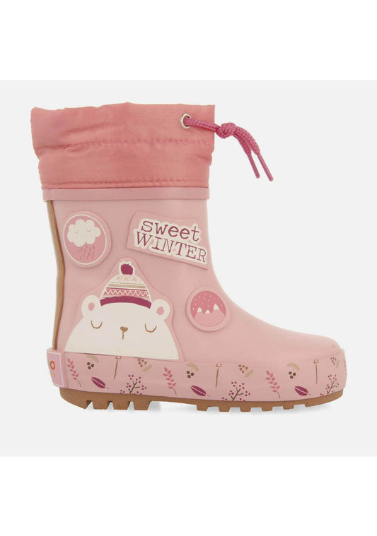 Pink Rubber Boots with EMOD Patches for Kids - Waterproof & Comfortable