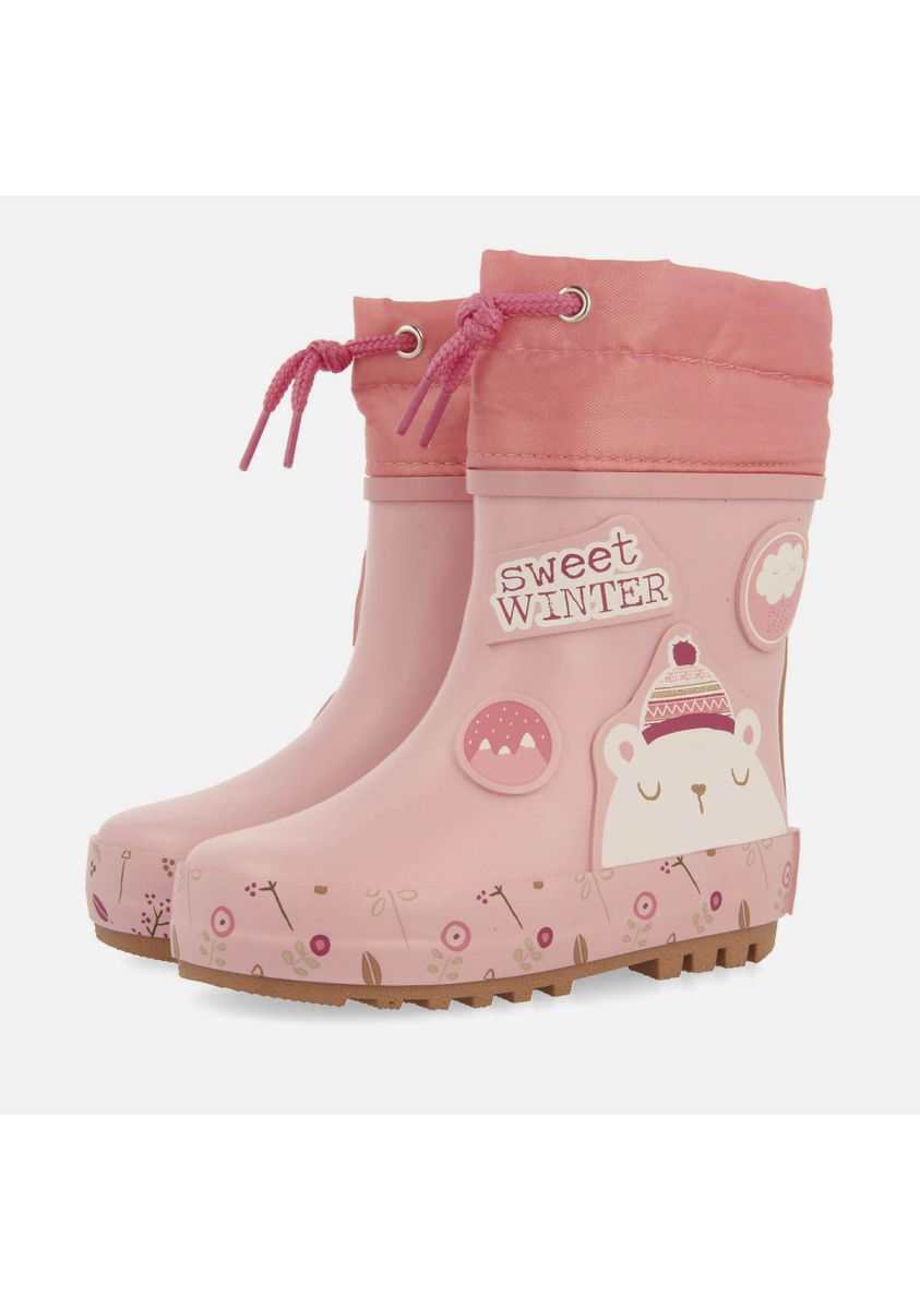 Pink Rubber Boots with EMOD Patches for Kids - Waterproof & Comfortable