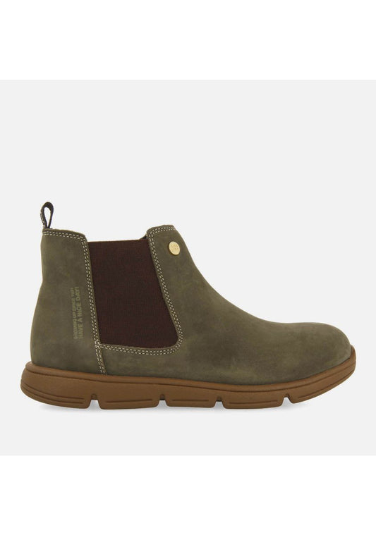 Gioseppo Kid's Khaki Leather Ankle Boots with Elastic Sides