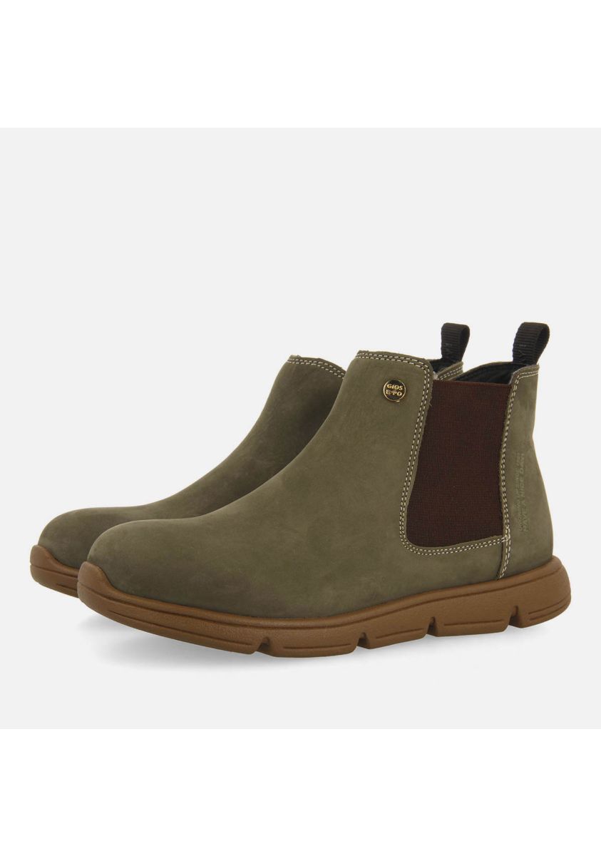 Gioseppo Kid's Khaki Leather Ankle Boots with Elastic Sides