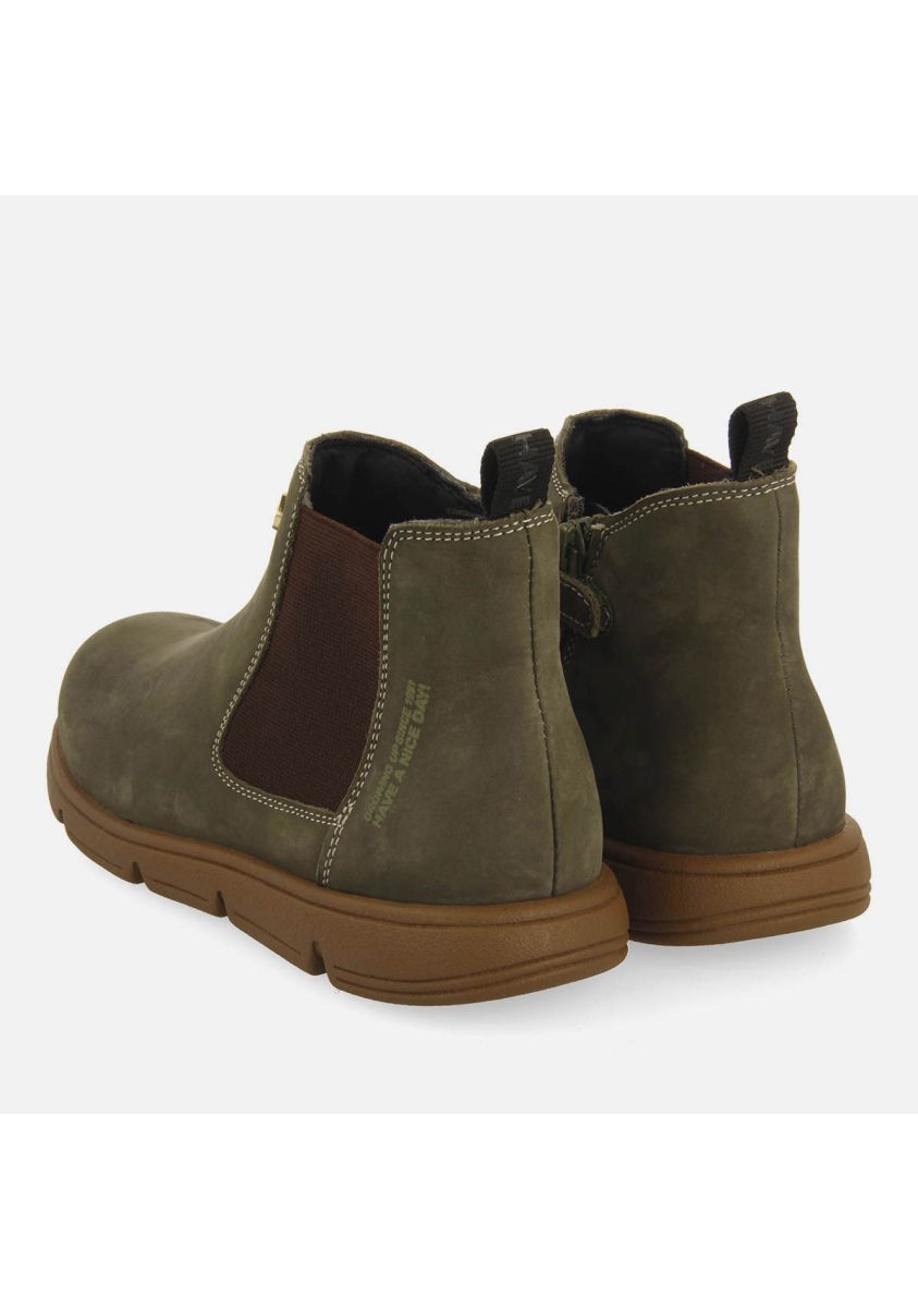 Gioseppo Kid's Khaki Leather Ankle Boots with Elastic Sides
