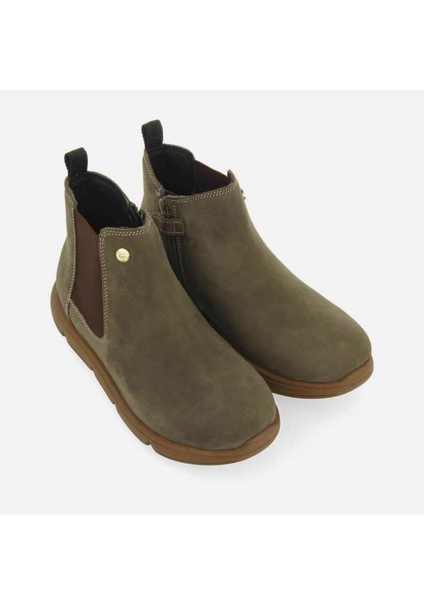 Gioseppo Kid's Khaki Leather Ankle Boots with Elastic Sides