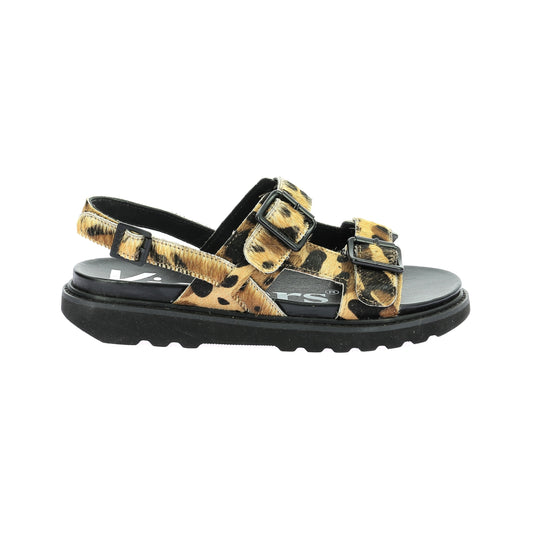 Kickers Women's Neosummer Leopard Faux Leather Buckle Sandals for Comfort