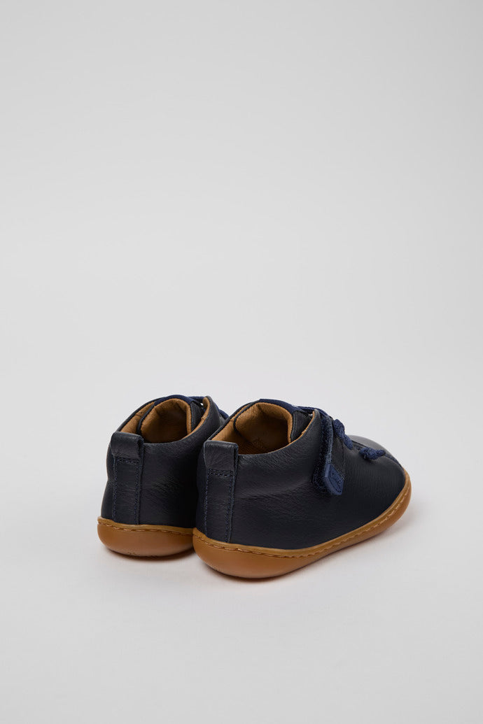 Kids' Peu Blue Calfskin Leather Ankle Boots - Elastic Laces, Hook-and-Loop